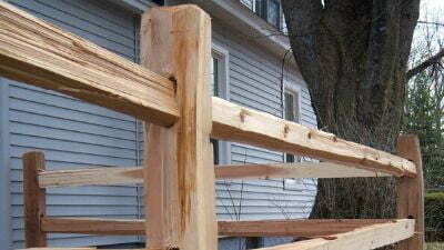 closeup of western red cedar split rail fence installed in columbus ohio